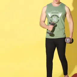 WOOSTRO Pack Of 2 Printed Super Combed Cotton Gym Vests VWS26(98 LGTGREEN)(ENJOY MAROON) image 4