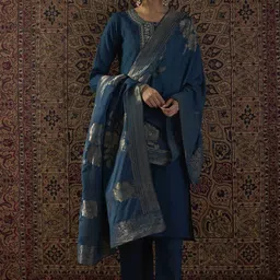 Indo Era Ethnic Motifs Embroidered Round Neck Thread Work Kurta With Trousers & Dupatta image 2