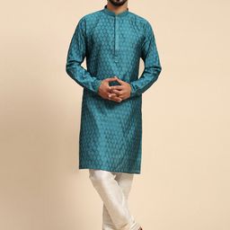 Moda Rapido Floral Woven Design Mandarin Collar Art Silk Straight Kurta With Churidar-picture-14