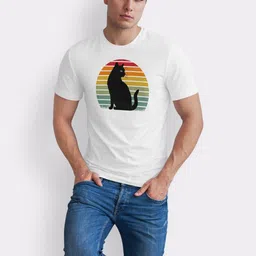 Seekbuylove Men Retro Cat Printed Round Neck Bio Finish Cotton T-shirt image 5
