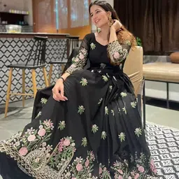 houseofcommon Embroidered Georgette Stitched Flared/A-line Gown image 3