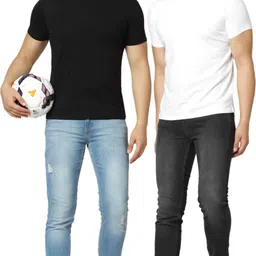 london hills Pack of 2 Men Solid Round Neck Cotton Blend Black, White T-Shirt image 4