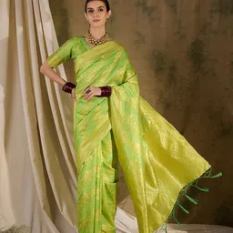 DEVATITHI Ethnic Motifs Zari Silk Blend Banarasi Saree-picture-31
