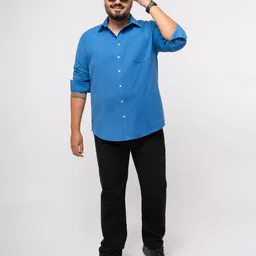 Big Hello - The Plus Life Men India Slim Relaxed Fit Solid Cotton Casual Shirt image 5