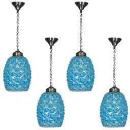 1ST TIME Blue & Silver-Toned 4 Pieces Textured Bell Shaped Hanging Ceiling Lamps-picture-36