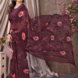 MAHALASA Floral Printed Pure Georgette Saree With Unstitched Blouse Piece-picture-21