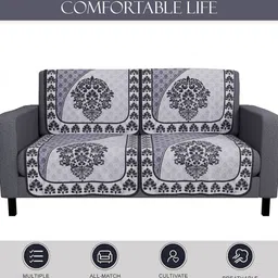Kuber Industries Black & Grey 4 Pieces Printed Cotton 2-Seater Sofa Covers image 5