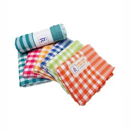 SR HANDLOOMS AND TEXTILES Blue & Orange 5 Piece Striped Cotton 250 GSM Towel Set-image-73