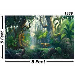 Backdropon Green & Brown Tropical Virgin Forest Jungle Sunlight Flowers Design Backdrop image 4