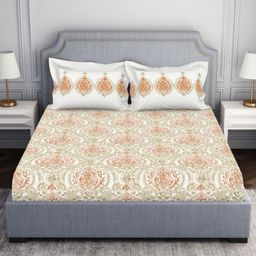 SPACES ornamenta Beige Ethnic Motifs 100% Cotton144 TC Queen Bedsheet with 2 Pillow Covers-picture-46