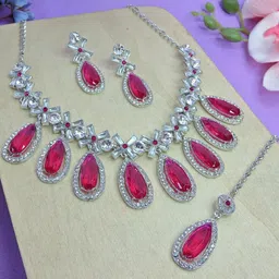 VATSALYA creation Alloy Gold- plated Pink Jewellery Set-picture-18