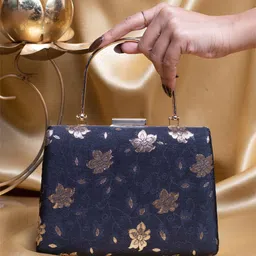 ARTKLIM Floral Embroidered Brocade Box Clutch-image-49