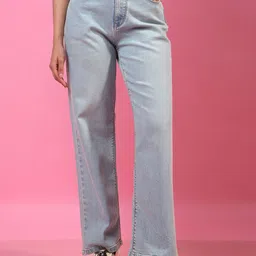 Crimsoune Club Women Wide Leg Mid-Rise Light Fade Stretchable Jeans-image-84
