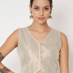 studio rasa Women Vertical Striped V-Neck Silk Blend Top-image-72