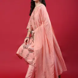 Shree Ethnic Motifs Printed Straight Kurta & Trousers With Dupatta image 3