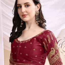 HERE&NOW Embroidered Round Neck Saree Blouse image 3