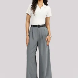 Blissclub Women High-Rise Wrinkle Free Korean Trousers-image-46