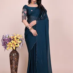 K 5 Fashion Embroidered Pure Chiffon Maheshwari Saree With Unstitched Blouse Piece-image-97