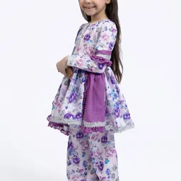 Sangria Girls Floral Printed Pure Cotton Kurta with Sharara & Dupatta image 5