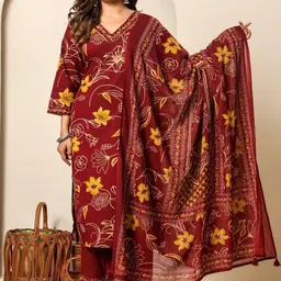 Araaha Women Keyhole Neck Flared Sleeves Anarkali Kurta image 3