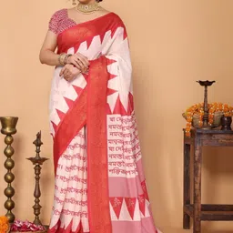 ALMAARI FASHION Geometric Printed Pure Linen Banarasi Saree-picture-25