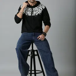 LEWEL Men Typography Printed Hooded Cotton T-shirt image 5