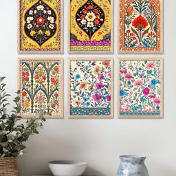 WALLLANE White & Yellow 6 Pieces Floral and Botanical Traditional Printed Wooden Wall Art-picture-32