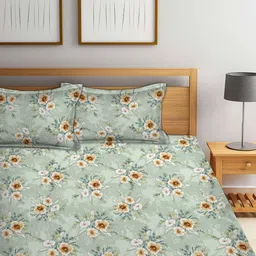 BOMBAY DYEING Cardinal Olive Floral 120 TC Pure Cotton Bedsheet With 2 Pillow Covers image 5