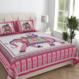 HOMELINE Pink & White AbstractPrinted Cotton 144 TC King Bedsheet Set 2.286 m x 2.621m-picture-24