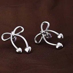 PALMONAS Stainless Steel Silver Plated Contemporary Bow & Heart Drop Earrings-picture-48