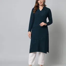 budapest Women Self Design Wool Straight Kurta-picture-16