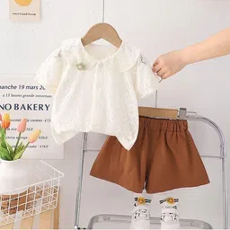 POP STREET KIDS Girls Self Design Short Sleeves Top With Shorts-image-94