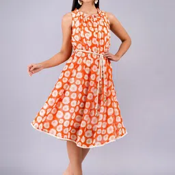 HIGHLIGHT FASHION EXPORT Floral Printed Gathered or Pleated Fit & Flare Midi Dress image 3