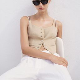 MANGO Round Neck Pocket Detail Paneled Crinkled Crop Waistcoat-picture-16