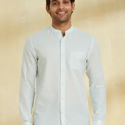 Fabindia Men Slim Fit Band Collar Vertical Striped Cotton Casual Shirt-picture-22