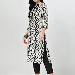 BAESD Ethnic Motifs Printed Mandarin Collar Straight Kurta With Trousers image 5