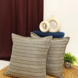 THE CONVERSION Grey Set of 2 Striped Square Cushion Covers image 1