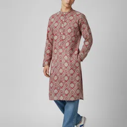 Anouk Rustic Ethnic Motifs Printed Band Collar Straight Kurta image 2