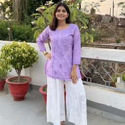 Everything In Chikankari Lavender Chanderi Chikankari Embroidered Short Kurtis-picture-12