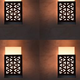 Gojeeva Black & White 4 Pieces Textured Contemporary Wooden Rectangle Shaped Wall Lamp-picture-42
