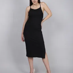 SWISHIN Women Solid Shoulder Straps Bodycon Knee Length Regular Dress-image-74