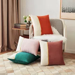 Vinayaka Fab Green & White Set of 2 Striped Velvet Square Cushion Covers image 3