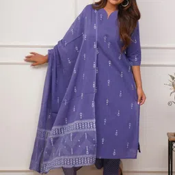 Aaghnya Women Ethnic Motifs Printed Regular Kurta with Trousers & With Dupatta image 4