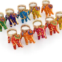 arvind's Rajasthani Handmade Elephant Candle Holder Stand FOR Diwali Decoration Plastic 10 - Cup Tealight Holder Set image 2