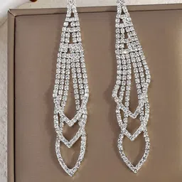 Shining Diva Fashion Silver-Plated Crystals Studded Teardrop Shaped Drop Earrings-picture-17
