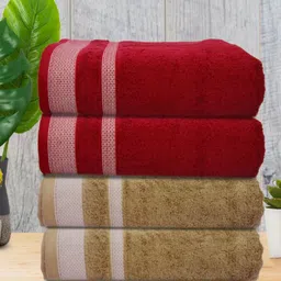 Myntra Elegant Homes Maroon & Blue 4 Piece Cotton 400 GSM Towel Set-image-97