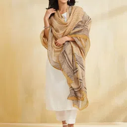 Fabindia Ethnic Motifs Printed Cotton Silk Dupatta image 2