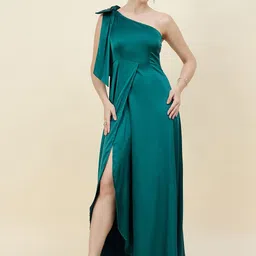 aayu Women Solid Satin Fit & Flare Maxi Dress-image-4