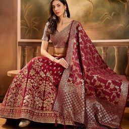 Suha Women Maroon Art Silk Woven Design Unstitched Lehenga Choli-picture-0
