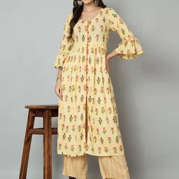 RANGMAYEE Floral Printed Bell Sleeves Pure Cotton A Line Kurta with Palazzos image 4